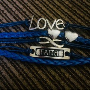 Leather bracelet accents 8 inch adjustable love faith infinity